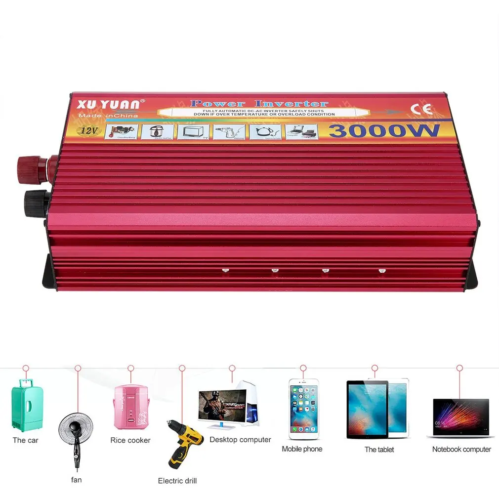 Professionelle 3000W Power Inverter DC 12V zu AC 220V mit Led-anzeige Licht Fan Kühlung Universelle Buchse auto Konverter Professionelle 3000W Power Inverter DC 12V zu AC 220V mit Led-anzeige Licht Fan Kühlung Universelle Buchse auto Konverter