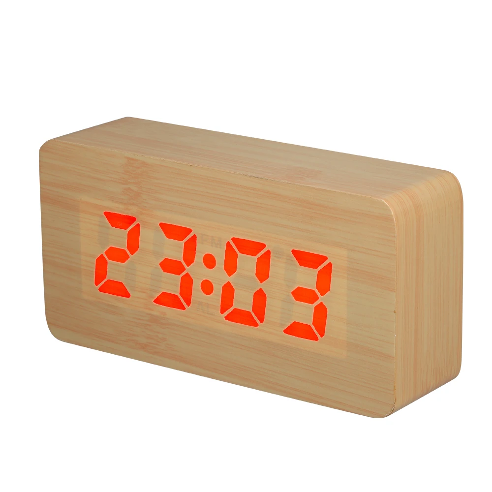 Natural Wood Два usb порта/батарея цифровые деревянные часы 115-цветной светодиодный Будильник Время/температура/Дата дисплей Голосовое управление Повтор фонтан - Цвет: Natural Wood