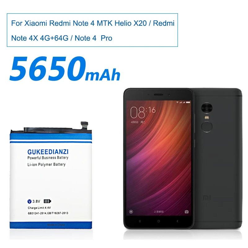 5650 мАч для Xiaomi Redmi Note 4 Аккумулятор BN41 4100 мАч для Hongmi Note 4/Redmi Note 4X MTK Helio X20 Высококачественный аккумулятор BN41
