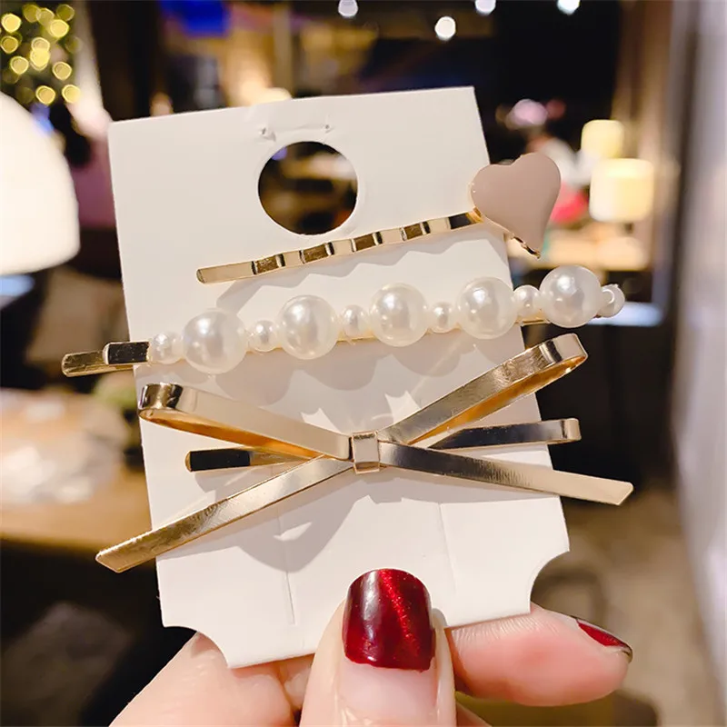 

2019 New Fashion Imitation Pearl Hairpin Women's Snap Button Hairpin Stick Set Korean Version Side Clip Girl Elegant BB Headwear
