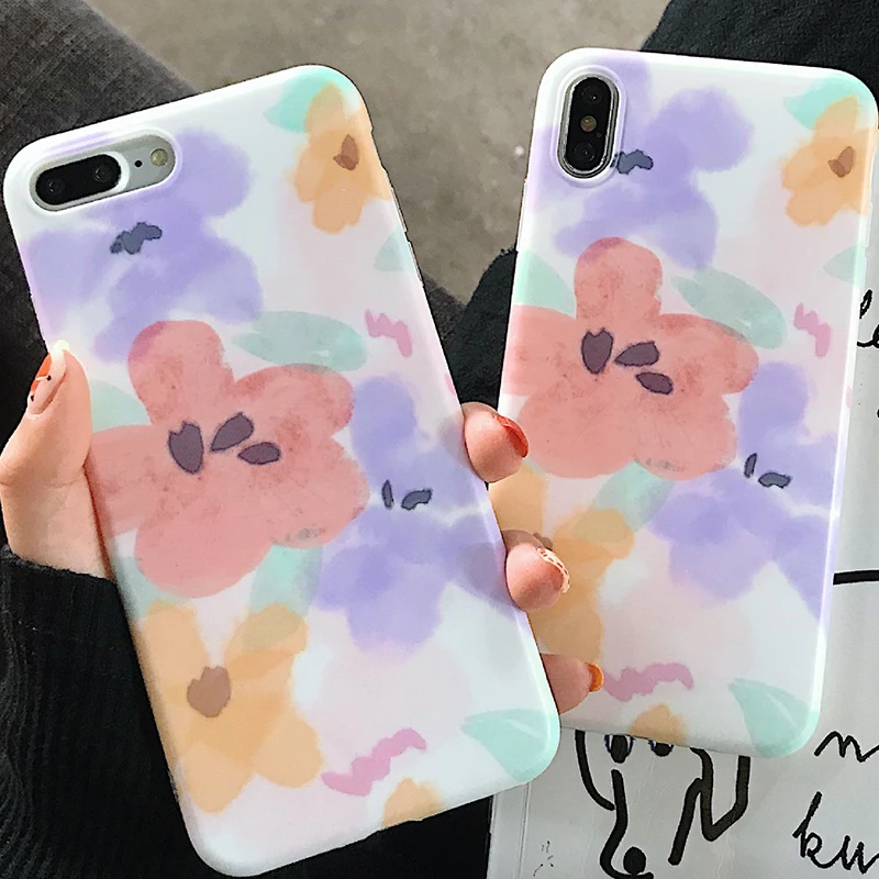 

Colorful Flower Painting Phone Case for iPhone 6 6s 7 8 Plus X Xs XR Xs Max TPU Soft Back Cover