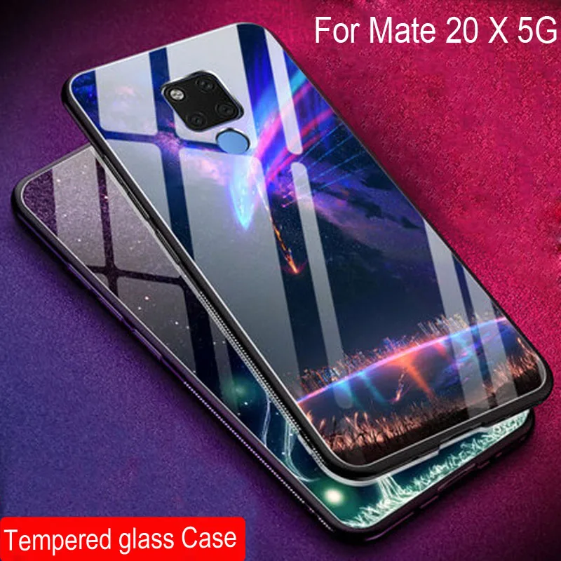 Custodia In Vetro Temperato Per Huawei Mate 20X5G Cover Posteriore Morbida In Silicone Per Huawei Mate 20X 5G Custodie Per Telefoni Con Motivo Stellat