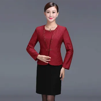 

Vintage OL Work Lace Office Lady Dress Suits 2 Two Piece Sets Elegant Women Blazer Jacket Fashion Sheath Dresses Female Big Size