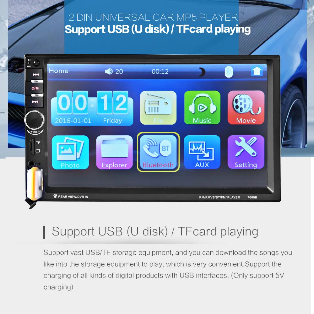 7 ''Hd Mp5 Fm передатчик Bluetooth модулятор сенсорный экран автомобиля стерео радио 2 Din Usb быстрое зарядное устройство автомобильные аксессуары# Zer