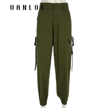 

High Waist Cargo Pants Women's Streetwear Loose Pockets Elastic Waist Pencil Pants Fashion 95% Cotton Trousers Women