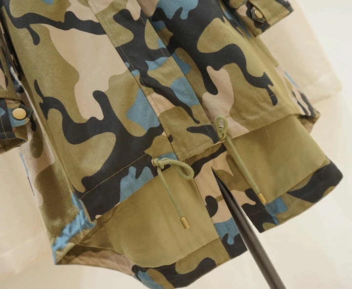 Многоцветный камуфляж хлопок длинный плащ унисекс Drawstring камуфляж печати военная куртка с капюшоном Высокая Низкая Верхняя одежда