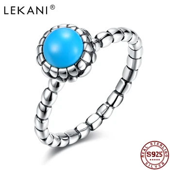 

LEKANI 925 Sterling Silver Woman Ring Fashion Turquoise Punk Style Ring Exquisite New Design Engagement Party Gift For Friend