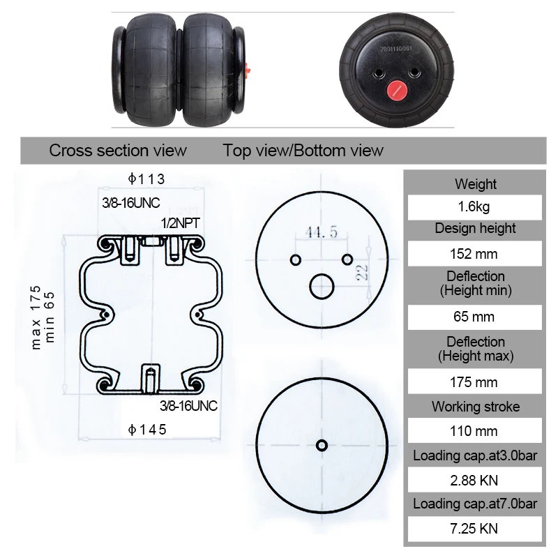Shock Absorber 2E6X6 Air suspension Double convolute rubber airspring/airbag FD70-13