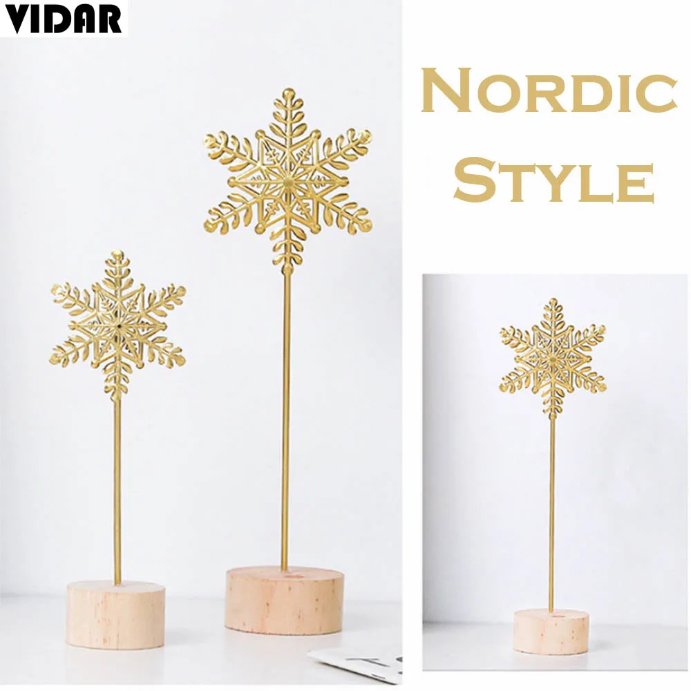 VIDAR Nordic Style Gold Iron Wrought Craft Snow Ornament Hand Made Snowflake Wood Base Home Decor Decoration INS Table | Дом и сад
