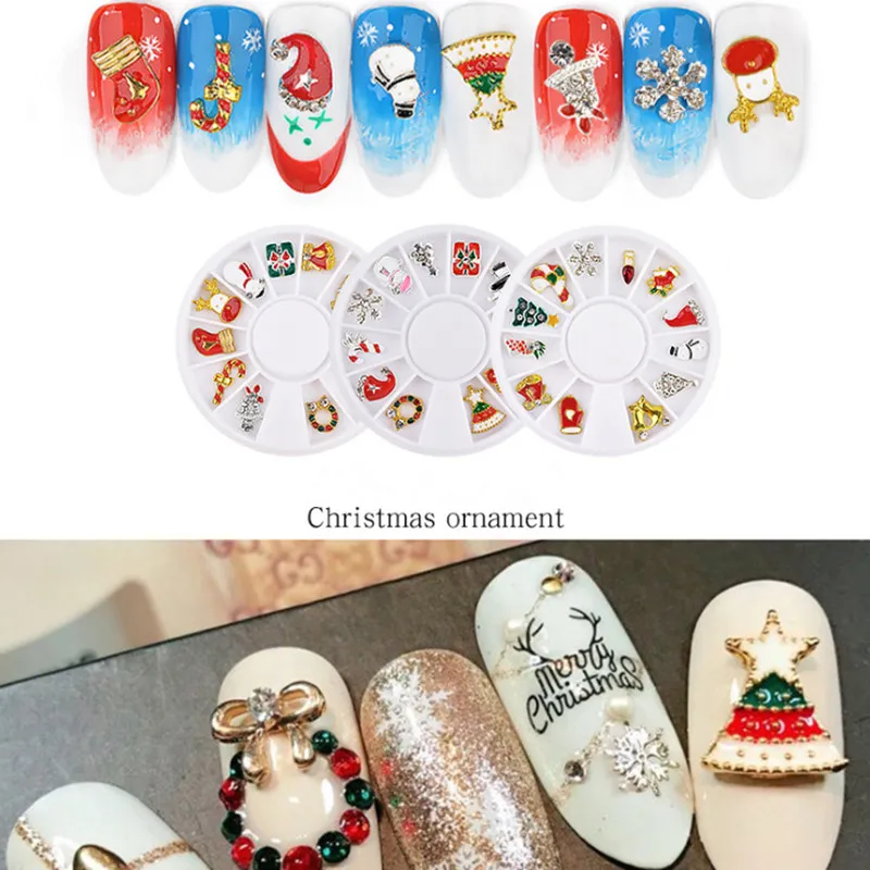 

1 Box Christmas Nail Art Decoration Alloy Santa Claus Snowman Bell Socks Gift 3D Manicure UV Gel Polish Jewelry Charm