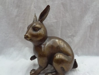 

voge gem S3120 9" Lucky Chinese Bronze Zodiac YuanBao Wealth Rabbit Statue Animals Sculpture D0317