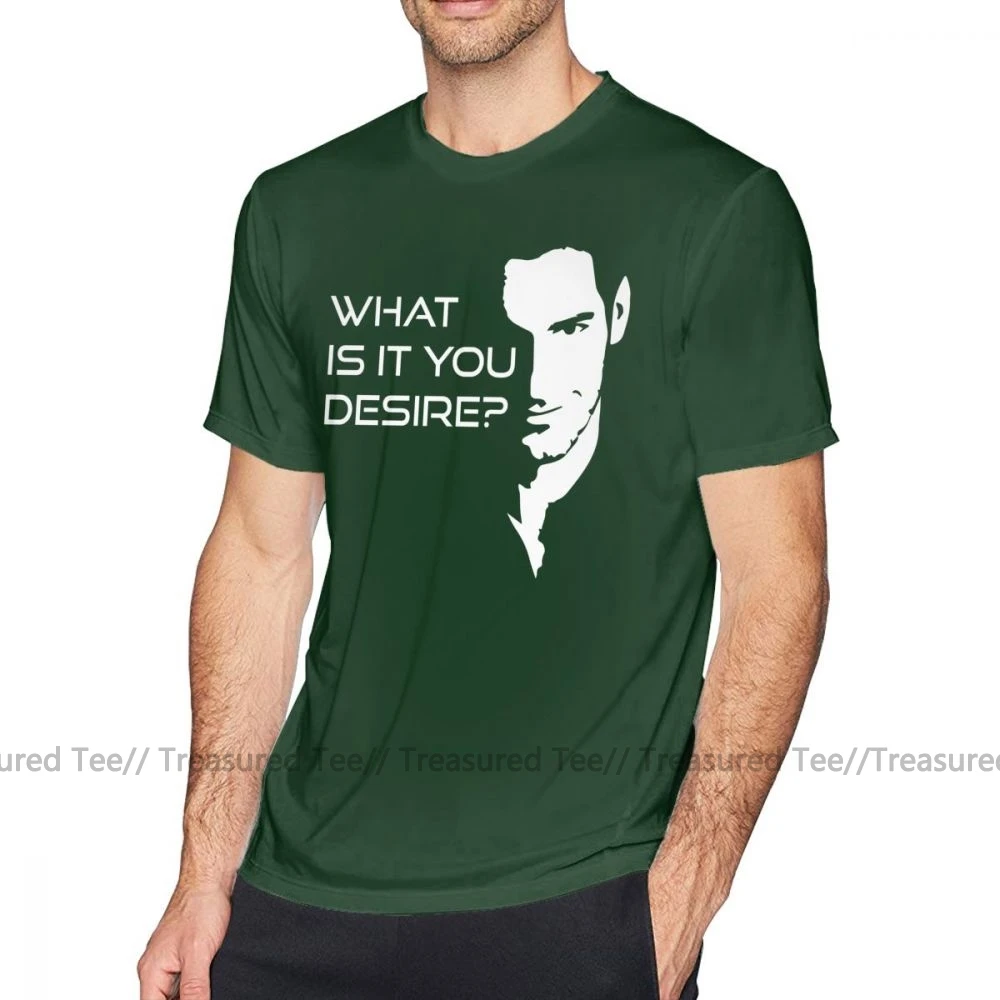 Футболка Lucifer, футболка Lucifer Morningstar What Is It You Desire, 4xl, футболка с коротким рукавом, футболка с принтом, 100 хлопок, забавная футболка - Цвет: Dark Green