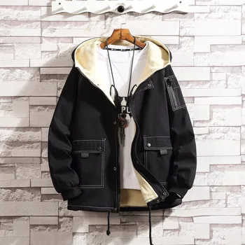 

Winter Parkas Men Fashion Thick Warm Mens lambs hair Fleece Jackets and Coats Solid Hooded Overcoat Male cotton-padded Clothes