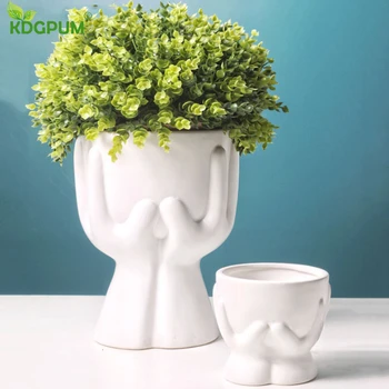 

Hand Hold Ceramic Flower Pot Matte Ceramic Vase Succulent Lotus Cactus Smart Planter Crafts Ornaments Home Garden Decoration