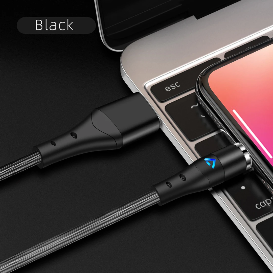 Магнитный кабель USB type-C для быстрой зарядки 3 А, светодиодный usb-кабель для Android, 1 м, 2 м, с функцией вращения магнита на 360 градусов