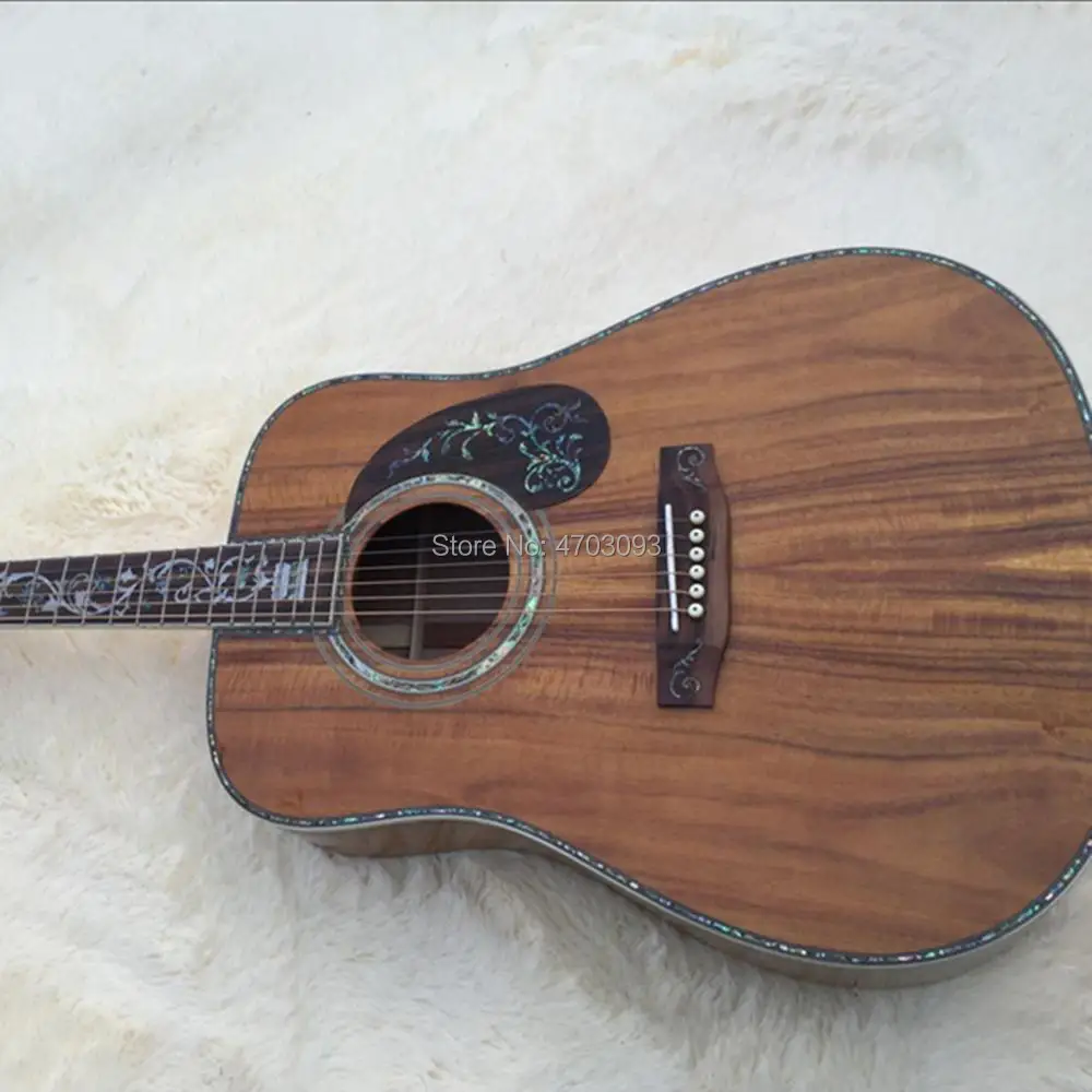 

Solid KOA wood Top acoustic guitar,Rosewood pickguard with abalone inlay, 41 " Real Abalone Electric guitar,Free shipping