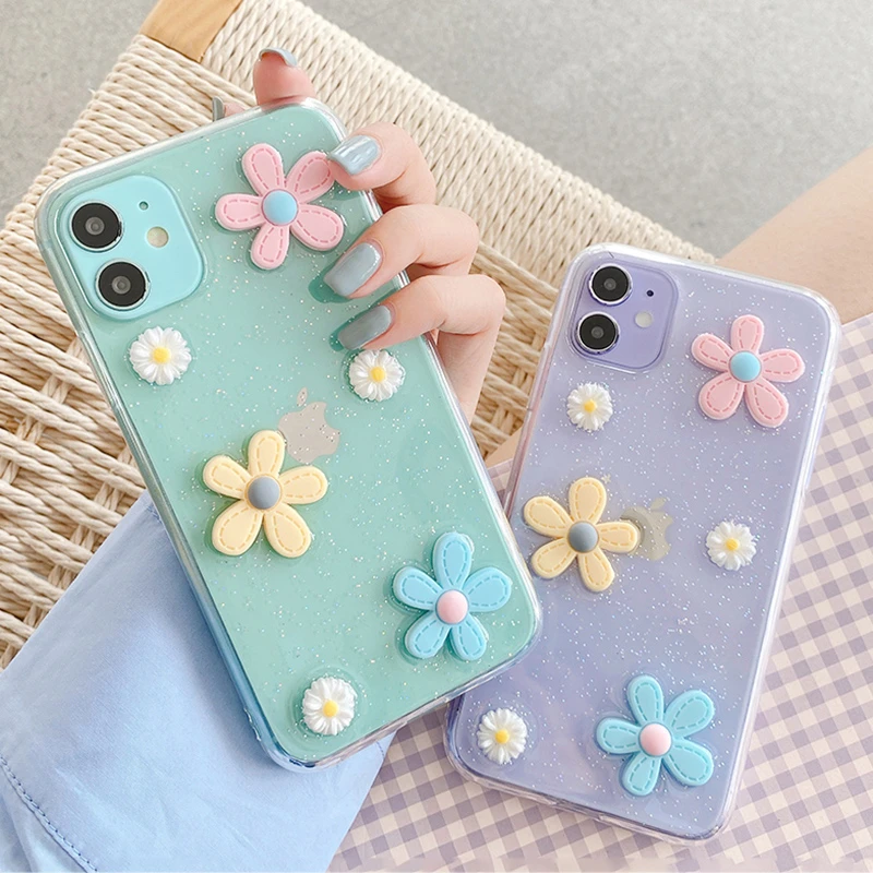 LOVECOM Cute Daisy Flower Phone Case For iPhone 13 11 12 Pro Max XR XS Max X 7 8 Plus Soft Epoxy Clear Phone Back Cover Cases case for iphone 13 pro max