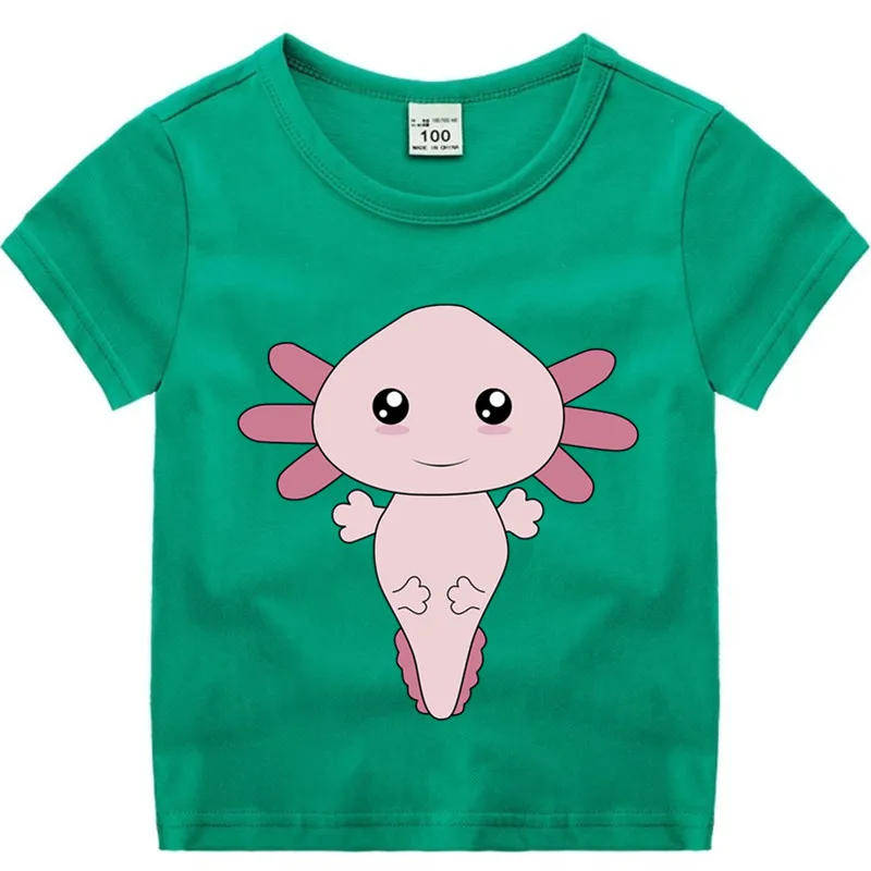 Хлопковая футболка для маленьких мальчиков и девочек с аниме «Axolotl Friend» детская Рождественская рубашка детская футболка для малышей с героями мультфильмов Роскошный топ - Цвет: T127B-green