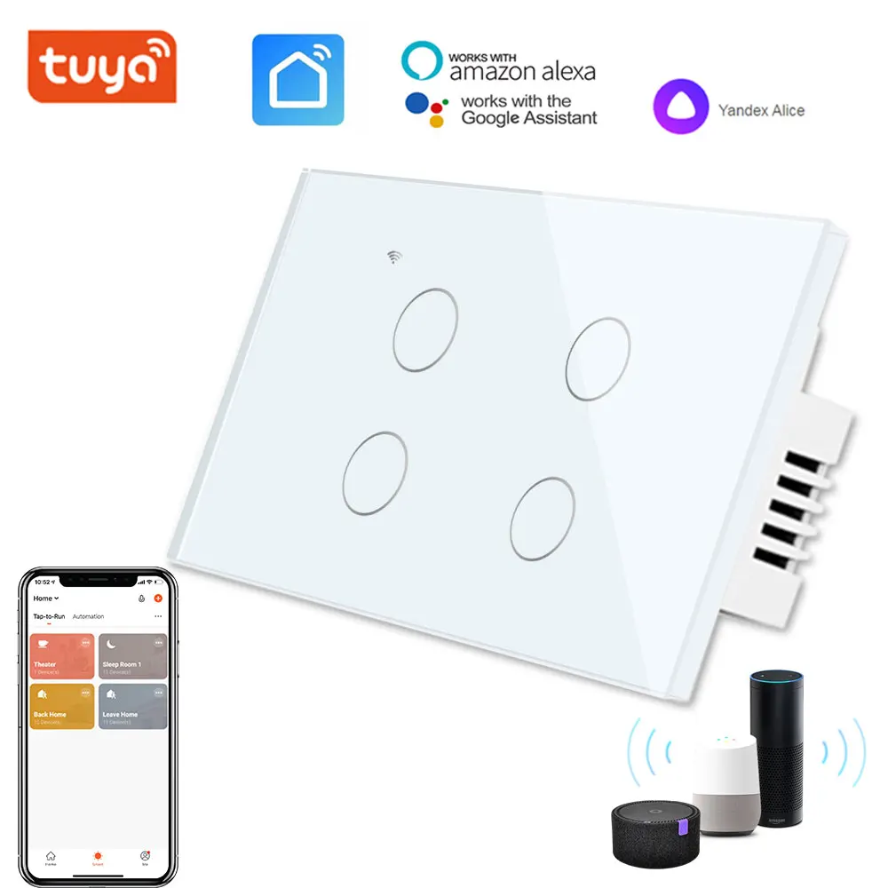 

1/2/3/4 Gang Wifi Wall touch wall Switch light switch Global control compatible with Amazon Alexa,Google home US Standard