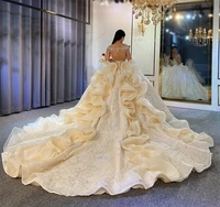 Sparkling Crystal Beaded Wedding Dresses With Long Flouncing Train Ball Gown Church Bridal Wedding Party Gown In Dubai 1
