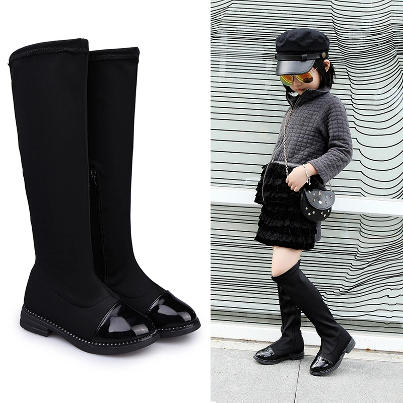 girls flat black boots