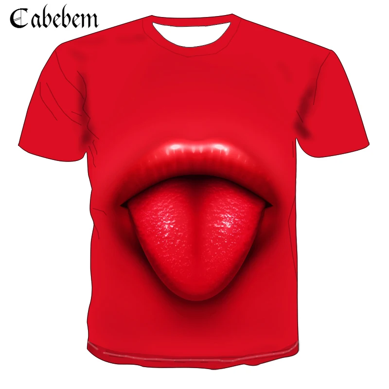 

2019 summer men women short-sleeved T-shirt fashion design 3D mouth funny print Tshirt men casual Harajuku street Tee shirts