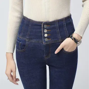 

High Waist Skinny Pencil Jeans Winter Warm Thick Plus Size Stretch Jeans Ladies Women Jeans Denim Pants
