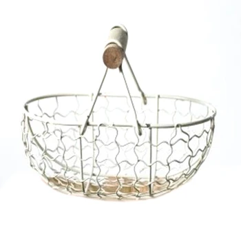 

Wooden Handle Metal Retro Basket Portable Multi-Function Vegetable Fruit Egg Groceries Practical Storage Basket Organizer