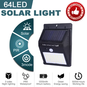 

64 LED Solar Power Street Light Motion Sensor Lamp Waterproof Panel PIR Garden Decoration Lighting Outdoor Pathway Wall Lamp