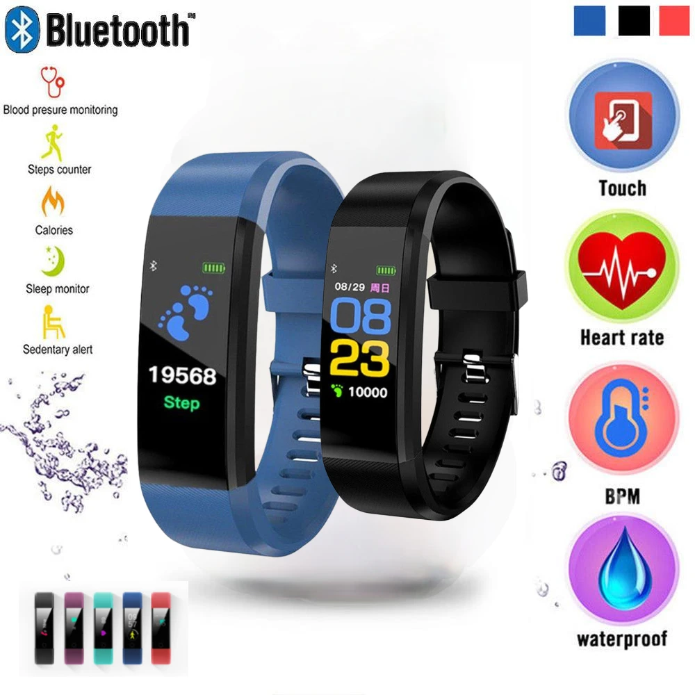 Мужские и женские Смарт Bluetooth браслет 115 плюс цветной экран Спорт шагомер часы