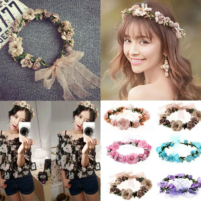 Newly Women Ladies Girl Sweet Princess Headband Floral Crown Flower Hairband Wedding Party Hair Garland Summer