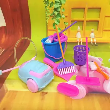 

Kuulee 9Pcs Simulation Home Cleaning Tools Playset Mini Floor Broom Mop Dust Collector Toy Kids Pretend Play Toy doll