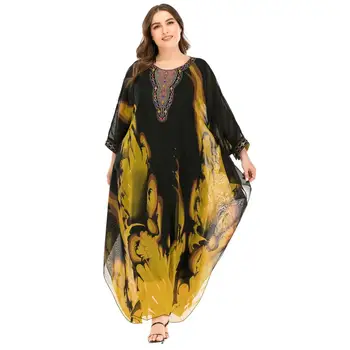 

Chiffon Beading Muslim Dress Women Abaya Summer Bat Sleeve Maxi Caftan Ramadan Moroccan Kaftan Gown Oversize Loose Robe Musulman