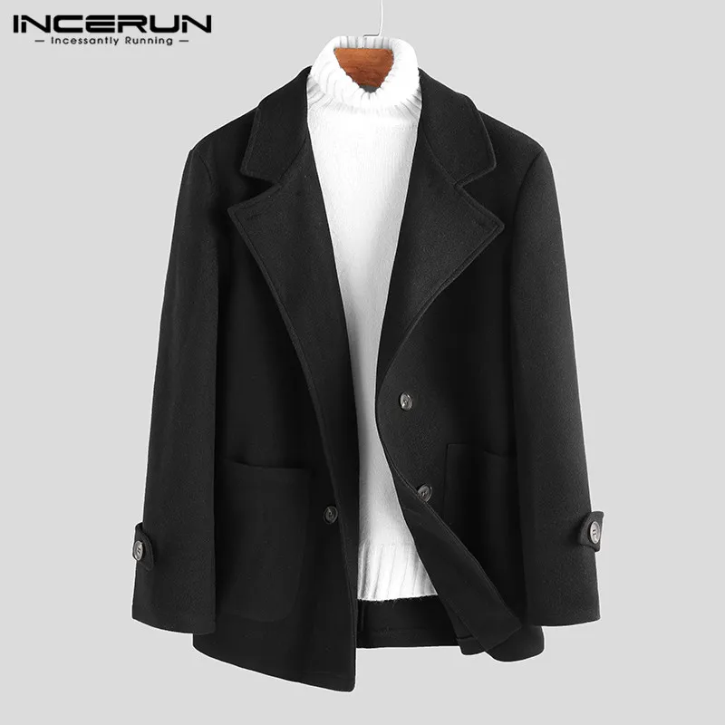 INCERUN, модное, классическое, мужское, однотонное, стильное, двубортное, шерстяное пальто, осень, теплое, для мужчин, s, комфортный костюм, воротник, элегантные куртки, пальто, 7