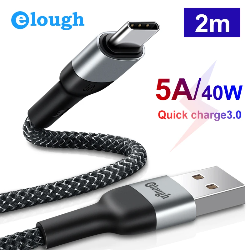 Elough 5A usb type C кабель для huawei P30 P20 P10 mate 20 10 Pro Plus Lite быстрое зарядное устройство для Xiaomi Quick Charge 3,0 USB C кабель