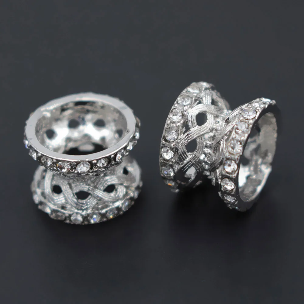

10pcs Crystal Paved Metal Spacer Beads Tassel End Caps Beading Connectors Accessories for Men Women Wedding Jewelry Set Making