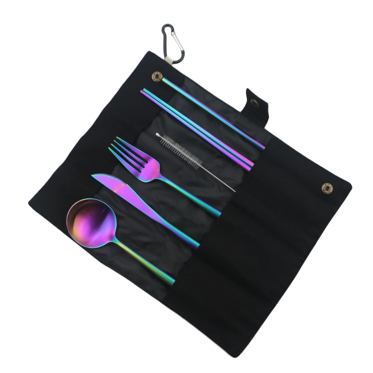 Black B Bag Rainbow Красочный портативный набор столовых приборов для хранения путешествий Набор ножей вилка ложка палочки для еды набор соломинок пикники офисы посуда для барбекю - Цвет: Black B Bag Rainbow
