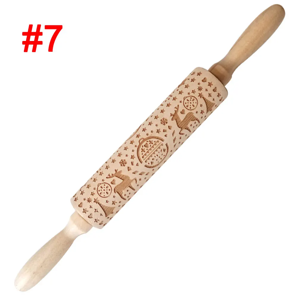 JM01681 Creative Baking Christmas DIY Kitchen Tool Cookies Embossing Rolling Pin Wooden Wood Embossed Stick Roller Party - Цвет: JM01681