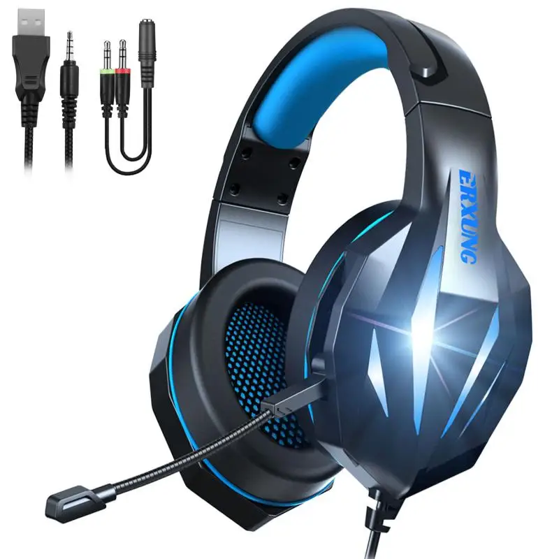 New J5 Head mounted Headphones Gaming Headset 3 5MM Wired Noise Canceling With Colorful Glow LED Light Mic Stereo Bass Earphone