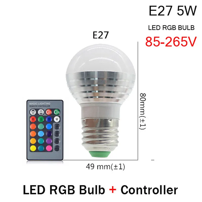 1PCS E14 E27 RGB LED Bulb Lights 5W RGB Lampada GU10 Changeable Colorful RGBW LED Lamp+ 24KEY IR Remote Control