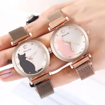

Fashion Simple Women watches Cute Cat Ladies Watches Magnetic Buckle Alloy Quartz Watch Rose Gold Clock часы женские reloj mujer