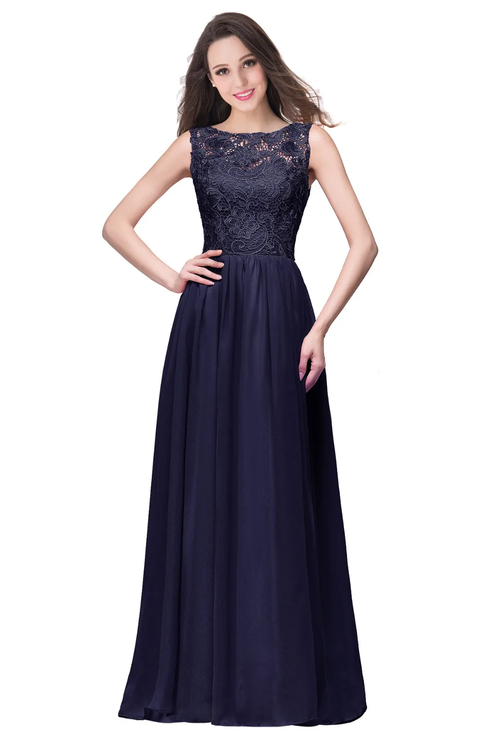 In Stock New Elegant Long Evening Dresses Dresses Lace O neck Vestidos de fiesta Formal Party Gown