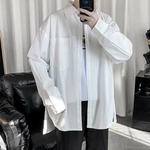 Men Shirts Long Sleeve 2020 Designer Solid White Shirts with Pockets Loose Fit Dress Shirts Camisas Masculinas Button Down Shirt