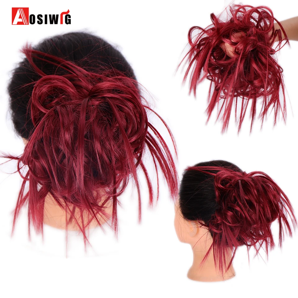 AOSIWIG_Synthetic_Bride_Messy_Straight_Fake_Donut_Chignon_Gary_Black_Color_Elastic_Hair_Scrunchie_Ru (5)