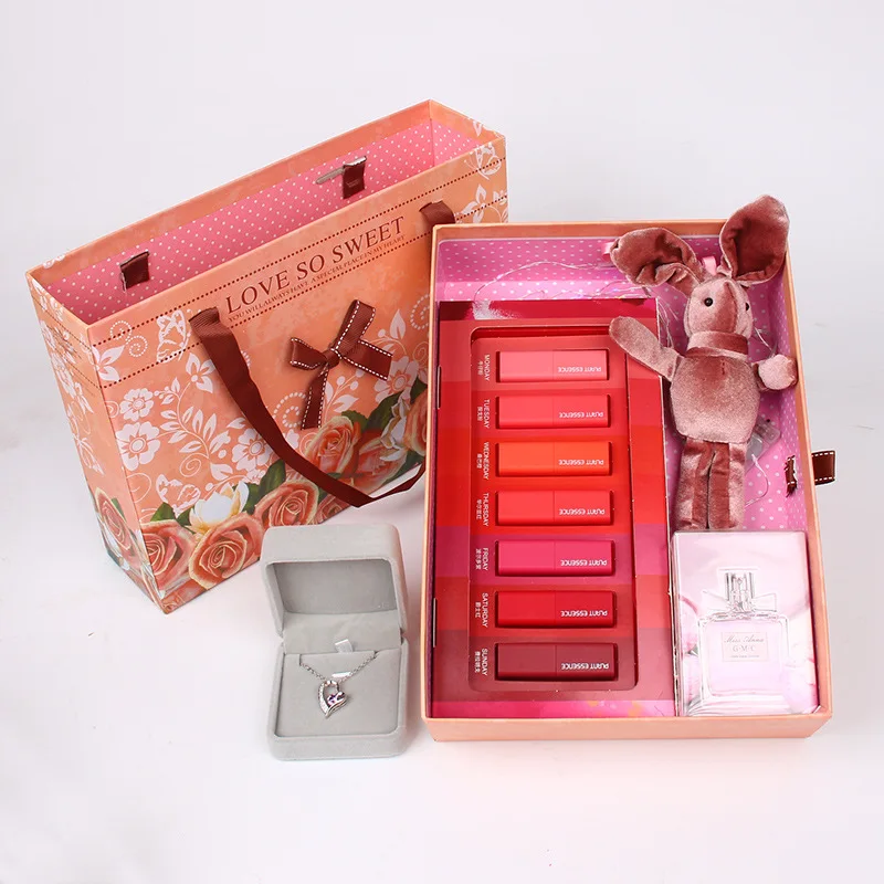 

Lovers' Day Teacher's Day Gift Seven Days Lipstick Perfume Rabbit Gift Box Creative Birthday Gift for a Girlfriend Romantic