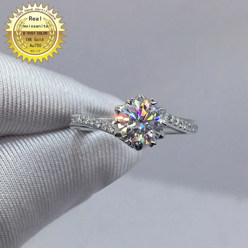 

100%18K goldr ring 1ct D VVS moissanite ring Engagement&Wedding Jewellery with certificate 0027