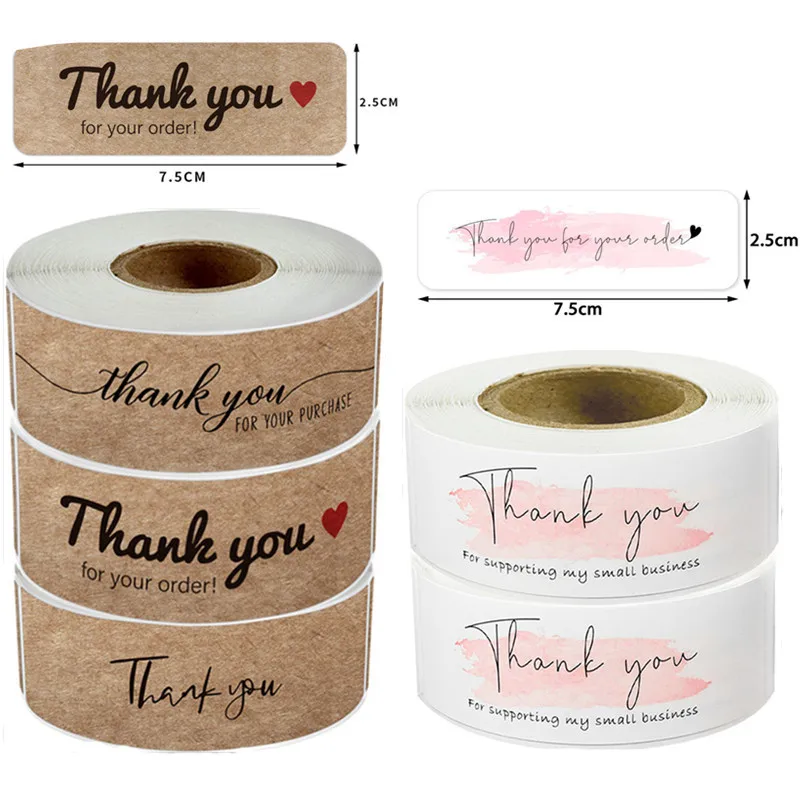 Rectangular "Thank You for Your Order" Kraft Paper/pink Sticker Seal Sticker Sticker Sticker Birthday Wedding Flower Decoration