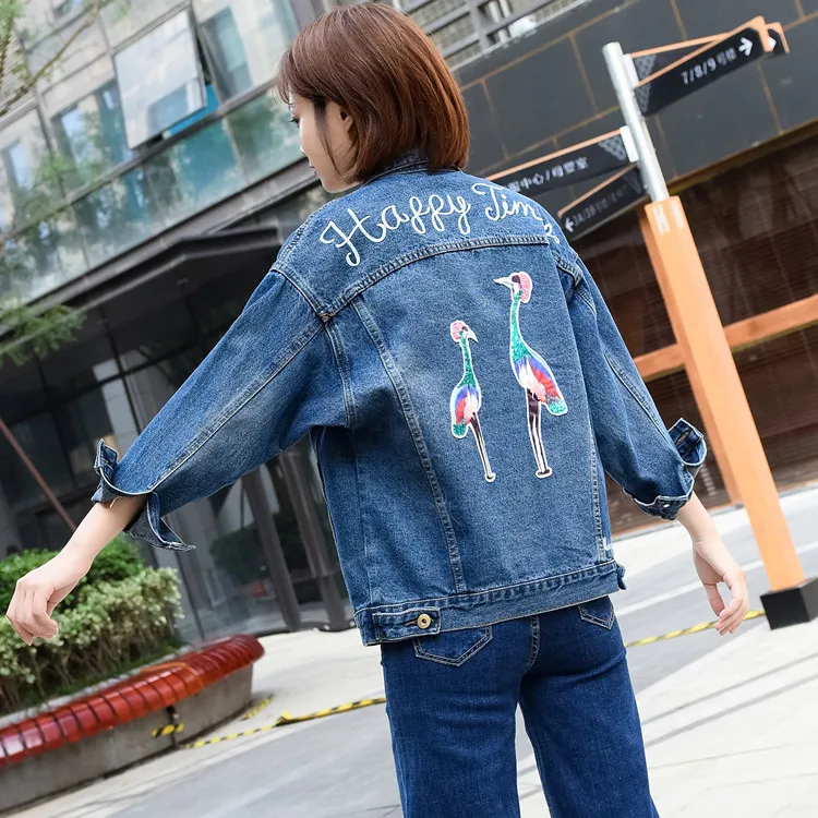 

Autumn And Winter New Style Plus-sized Jeans Coat Women's Loose-Fit Students Korean-style BF Embroidered Versatile Jacket X2863