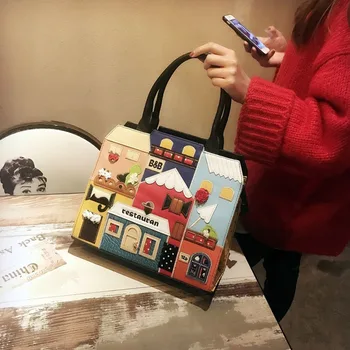 

New fashion box cartoon contrast color ladies handbag