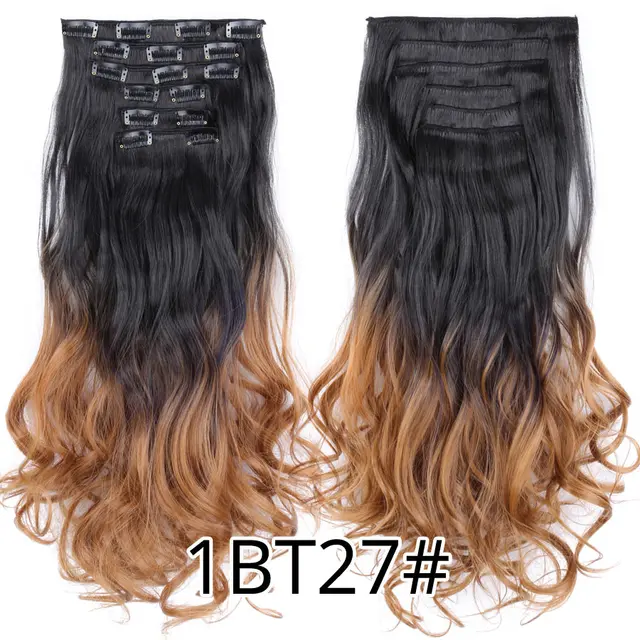 Synthetic 6H/613# Clip In On Hair Extensions 6Pcs/Set 16 Clips Hair Extension Full Head 55Cm Straight Synthetic Fiber Hairpieces #1